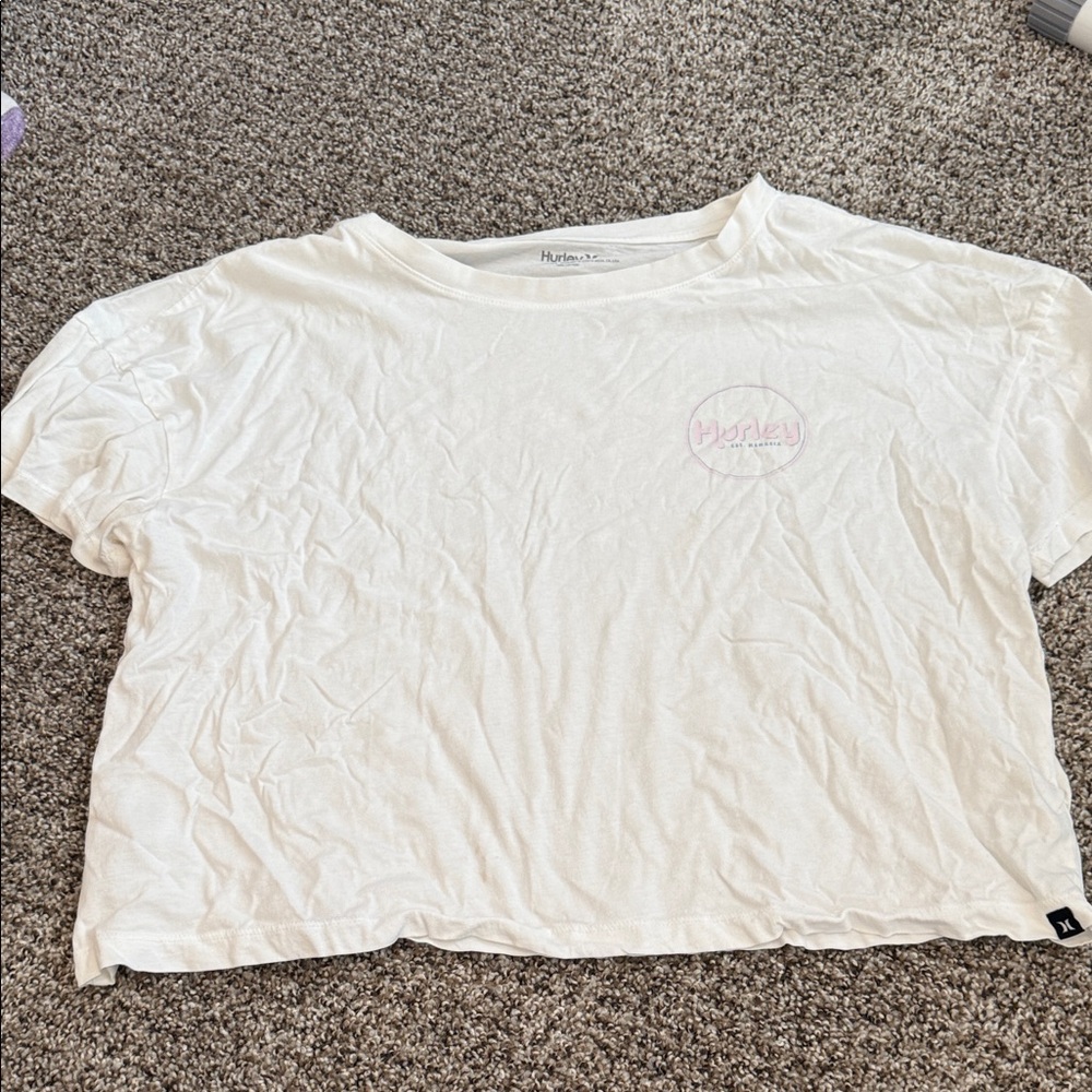 Hurley White Tee with Pink Logo